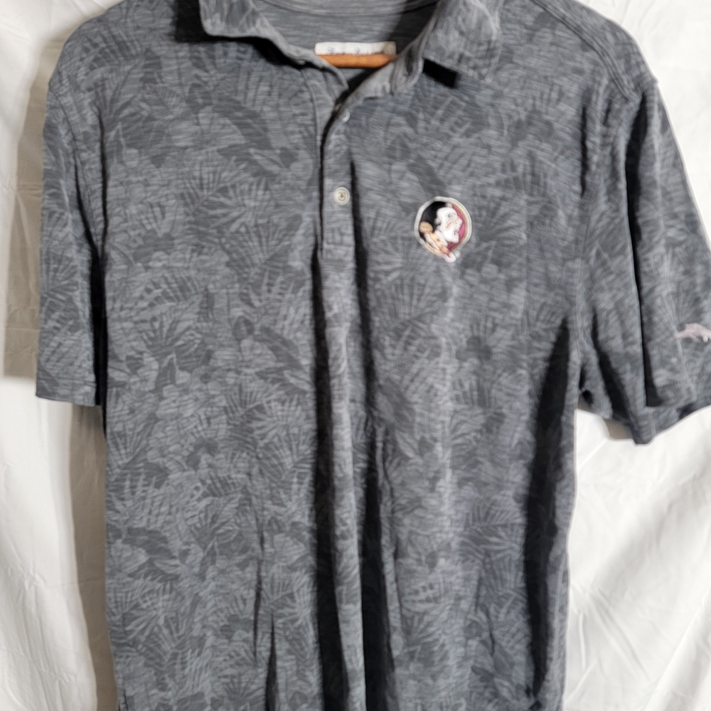 Tommy Bahama Gray Leaf Print Polo